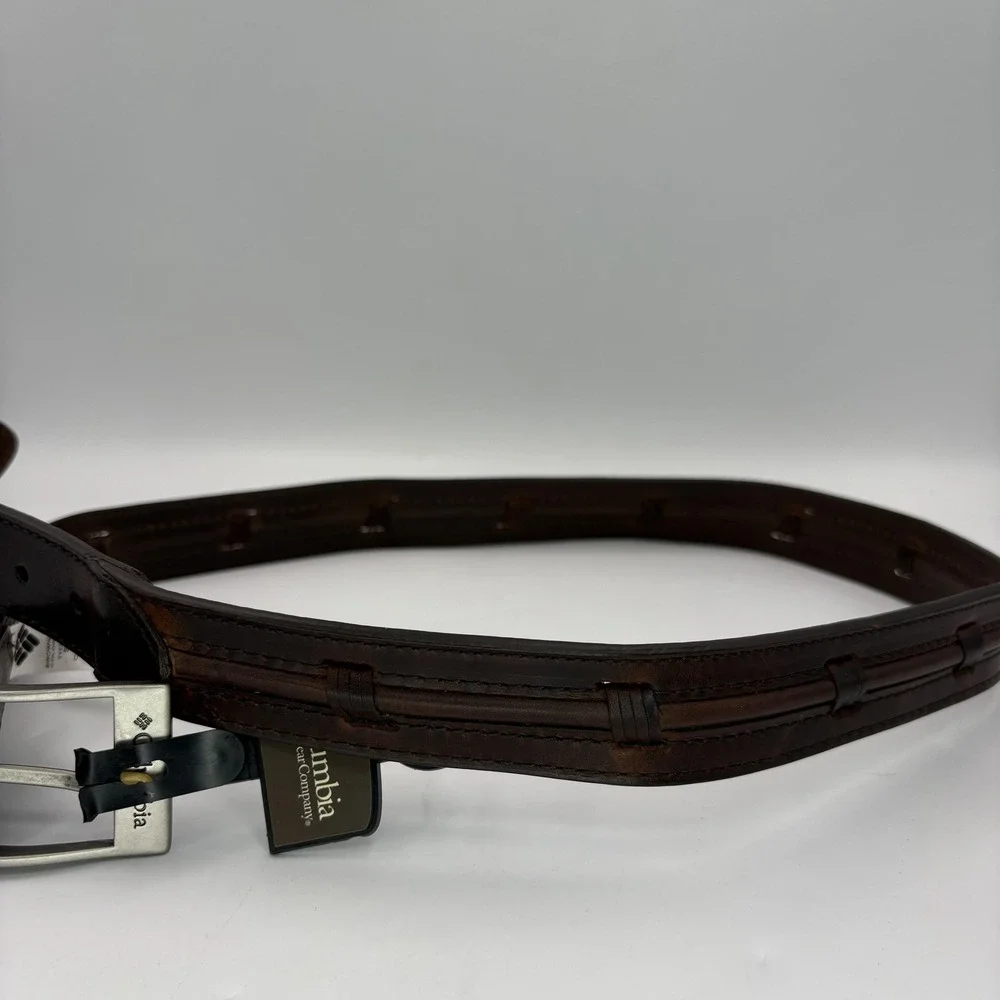 Columbia Leather Belt Mens 38 Brown Western Stitch Detail‎ Casual Buckle